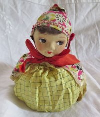 文化人形の顔を持つ巾着袋