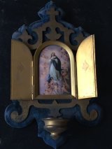 19世紀 フランスアンティーク マリア様と天使の陶板の聖水盤