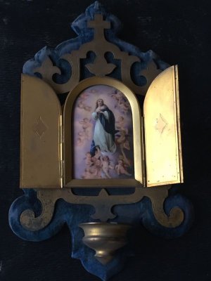 画像1: 19世紀 フランスアンティーク マリア様と天使の陶板の聖水盤