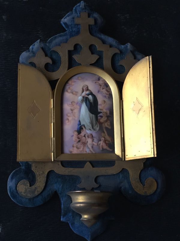 19世紀 フランスアンティーク マリア様と天使の陶板の聖水盤 - CROA クロア